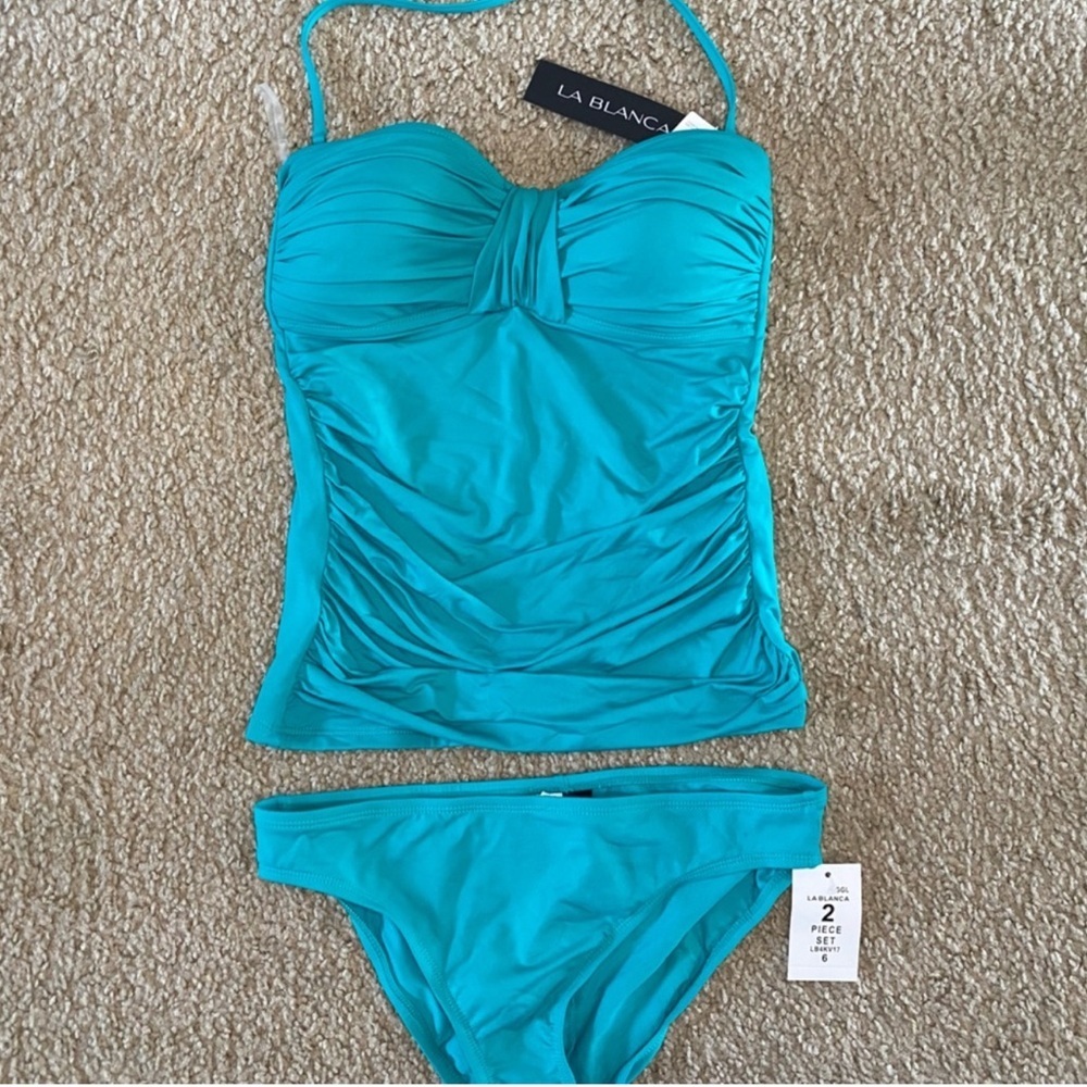 NWT La Blanca Island Goddess Twist Bandeau Bikini Top and Bottom Size 6 - Picture 3 of 6